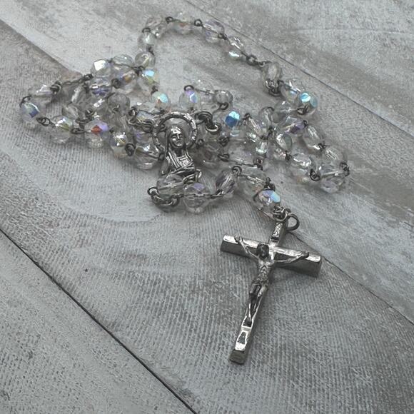 Vintage Italian Glass Bead Rosary, Italy Catholic Prayer Beads, Crucifix - Picture 5 of 9